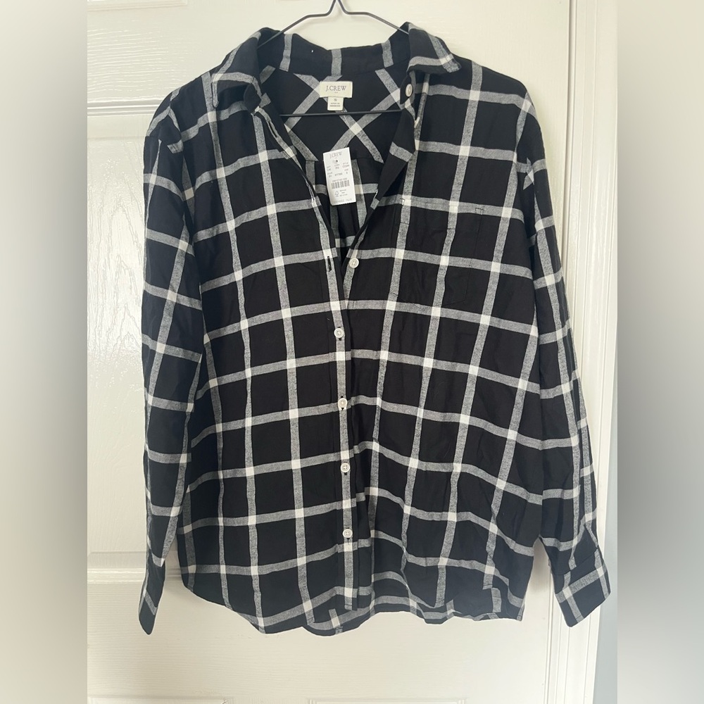 J Crew Black and White Checkered Flannel